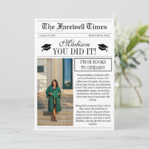 Fun Graduation Farewell Photo Newspaper Prop Card