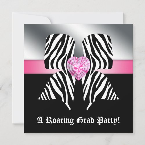 Fun Graduation Party Invite Zebra Bow Pink