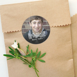 Fun Graduation Party Photo Custom Round  Classic Round Sticker