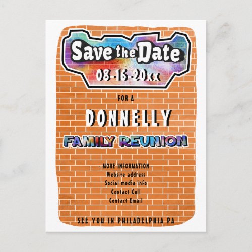 Fun Graffiti Mural Family Reunion Save the Date Announcement Postcard