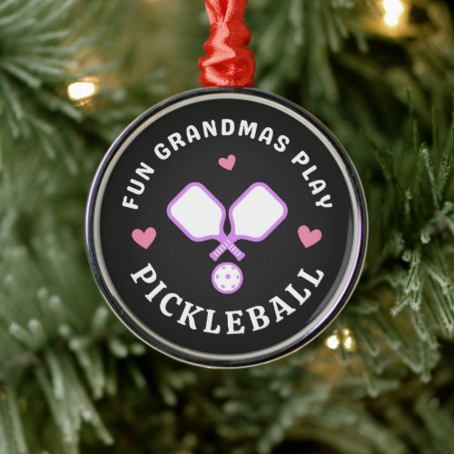 Fun Grandmas Play Pickleball Metal Ornament