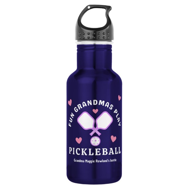 Fun Grandmas Play Pickleball Quote Stainless Steel Water Bottle (Front)
