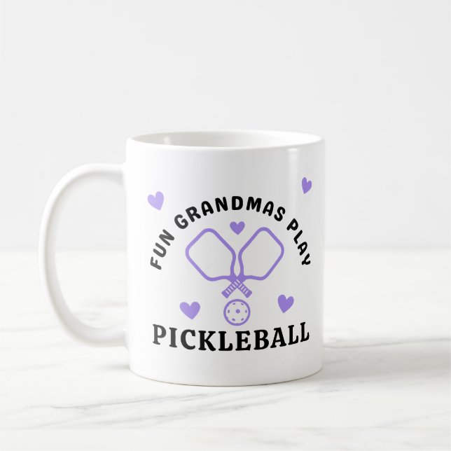 Fun Grandmas Play Pickleball With Name Coffee Mug (Left)
