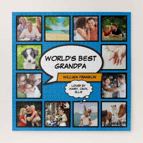 Fun Grandpa Grandad Comic Blue Photo Collage  Jigsaw Puzzle
