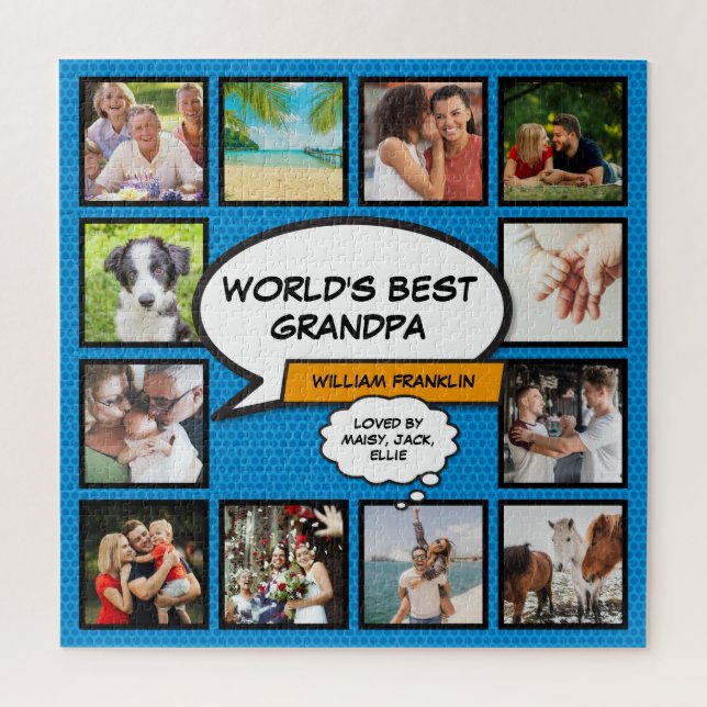 Fun Grandpa Grandad Comic Blue Photo Collage  Jigsaw Puzzle (Vertical)