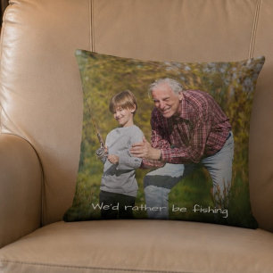 Fun Grandpa Grandson Fishing Photo Holiday Gift Throw Pillow