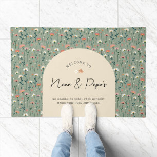 Fun Grandparents Day Sage Green Botanical Floral Doormat