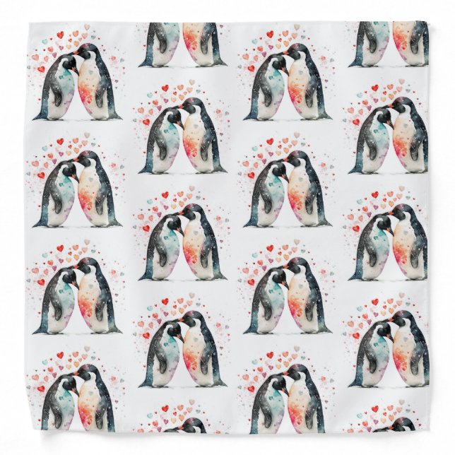Fun Graphic Art Penguins  In Love Cute Animals Bandana (Front)