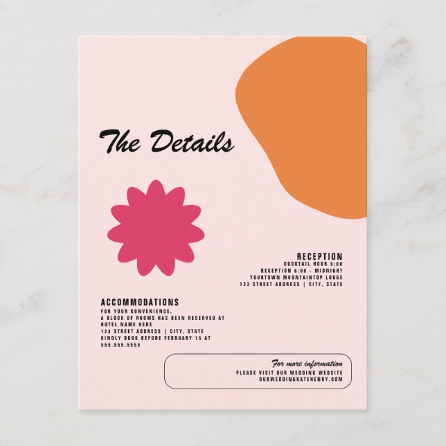 Fun Graphic Design Wedding Details Enclosure Card (Front)