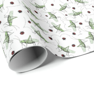 Fun Grasshopper Bug Bonanza Cute Green & Red Kids Wrapping Paper