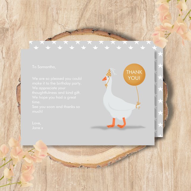 Fun Gray And Yellow Silly Goose 1st Birthday Party Thank You Card (Creator Uploaded)