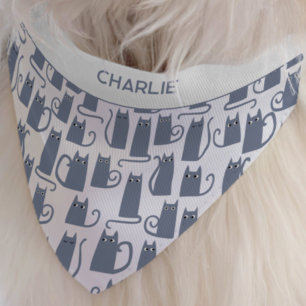 Fun Gray Blue Cat Personalized Name Pet Bandana Collar