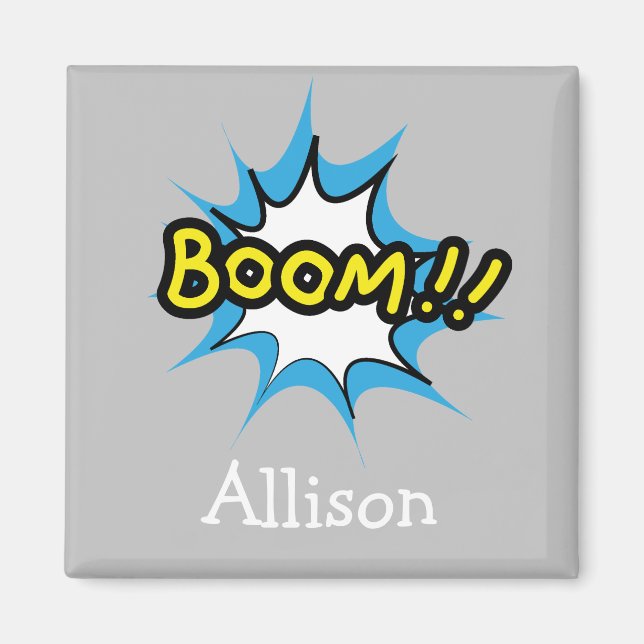 Fun Gray Boom Comic Book Theme Magnet (Front)