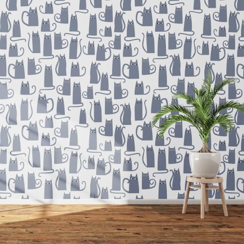 Fun Gray Cat Pattern Wallpaper