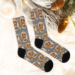 Fun Gray Custom Dog Photo Paw Print Socks<br><div class="desc">A classic neutral backdrop for your pup's starring moment. These custom socks feature a single dog photo in a round frame on a soft gray background with white paw prints. Upload one photo to create a wearable personalized gift for any dog parent. A great choice for the pet lover who...</div>