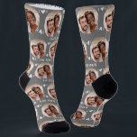 Fun Gray Newlyweds Photo Pattern Socks<br><div class="desc">These fun gray newlyweds photo pattern wedding dress or casual socks feature the couple's photo and white hearts in an offset pattern and their names and wedding date! These are perfect for the groom as he walks down the aisle, as a gift for the bride, as a bridal party favor,...</div>