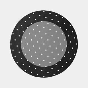 Fun Gray Round Center White Tiled Dots Black Rim Outdoor Rug