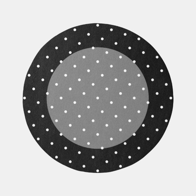 Fun Gray Round Center White Tiled Dots Black Rim Outdoor Rug (Front)