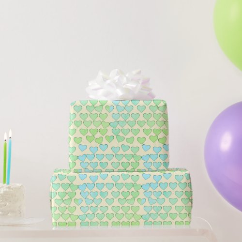 Fun Green and Blue Hearts Wrapping Paper