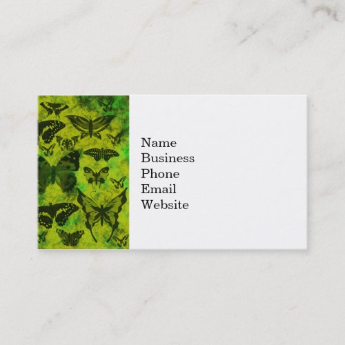 Fun Green and Yellow Butterfly Grunge Pattern Business Card Templates