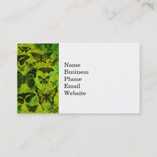 Customizable Fun Green and Yellow Butterfly Grunge Pattern Business Card Templates