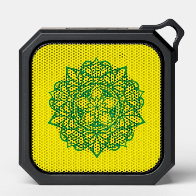 Fun Green and Yellow Mandala Bluetooth Speaker (Front)