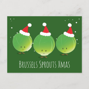 Fun Green Brussels Sprouts Santa Hat Christmas Holiday Postcard