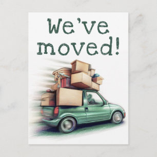 Fun Green Car New Address We've moved Announcement Postcard
