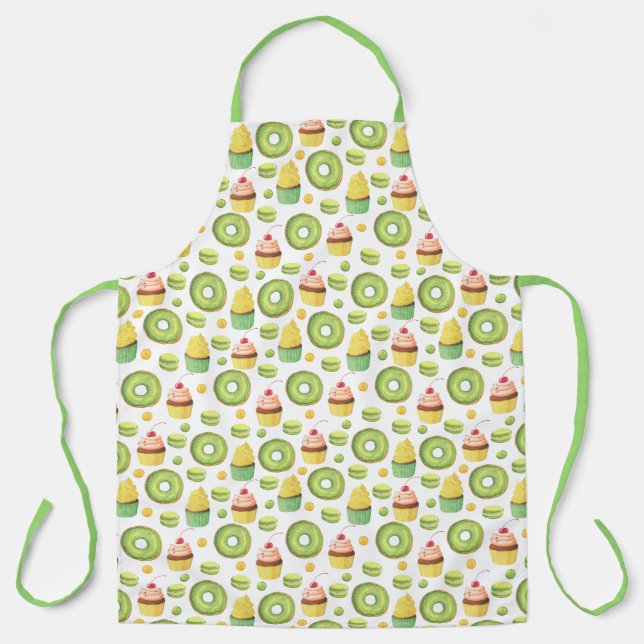 Fun Green Donuts and Cupcakes Pattern Apron (Front)