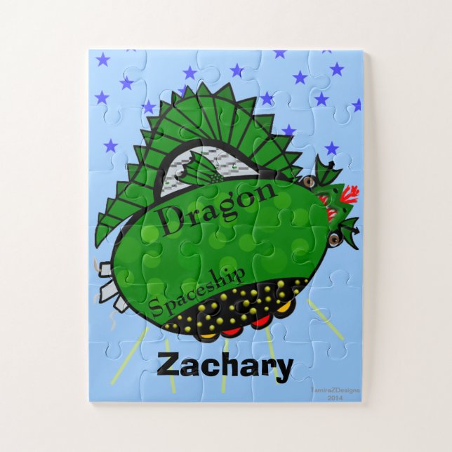 Fun Green Dragon Spaceship Red Fire Mouth Puzzle (Vertical)