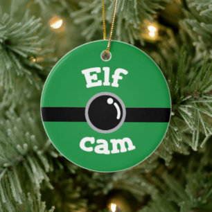 Fun Green Elf Cam Christmas Tree Ceramic Ornament