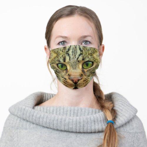 Fun Green Eyed Tabby Cat Adult Cloth Face Mask