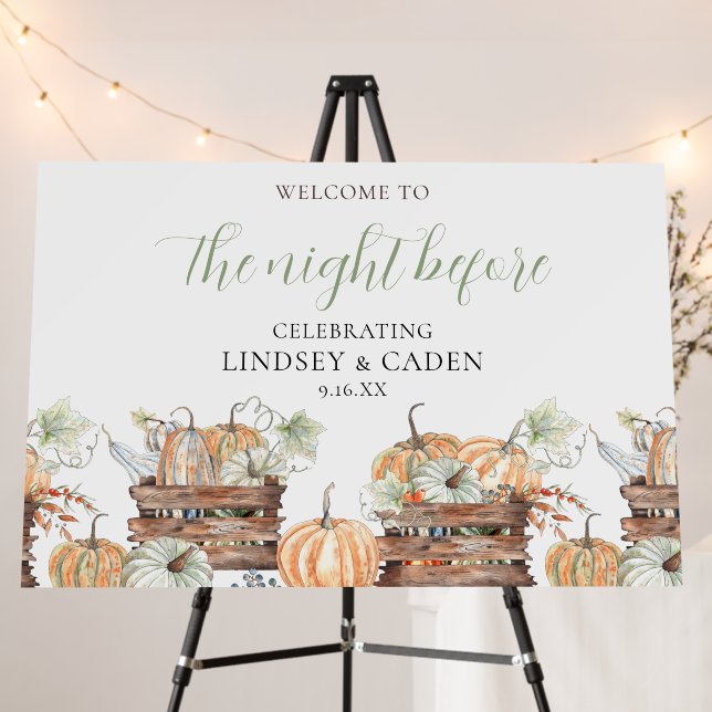 Fun Green Fall Wedding Rehearsal Welcome Foam Board (In Situ (Stand))