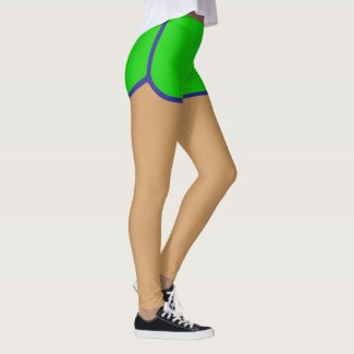 Fun Green Faux Running Shorts Athleisure Leggings