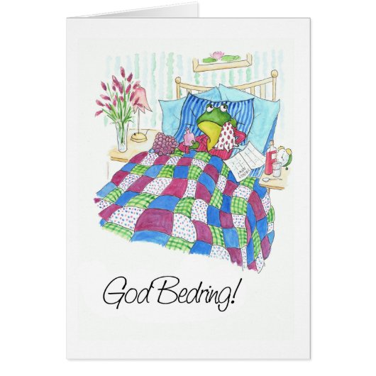 Fun Green Frog Get Well Soon Danish Greeting (Front)