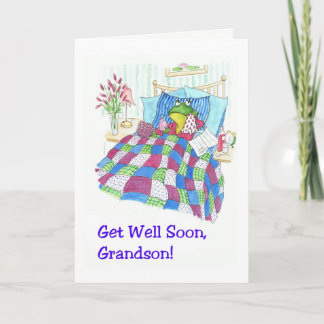 Fun Green Frog Get Well Soon for Grandson Card
