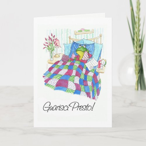 Fun Green Frog Get Well Soon Italian Greeting Card