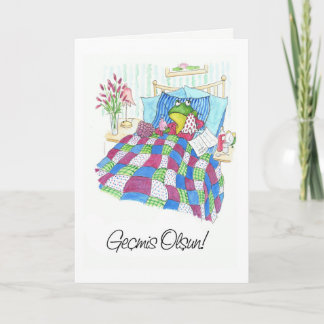Fun Green Frog Get Well Soon Turkish Greeting Card