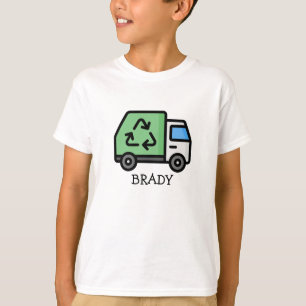Fun Green Garbage Recycle Truck with Kids Name T-Shirt