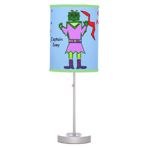 Fun Green Girl Robot  Pink Spaceship PERSONALIZE Table Lamp