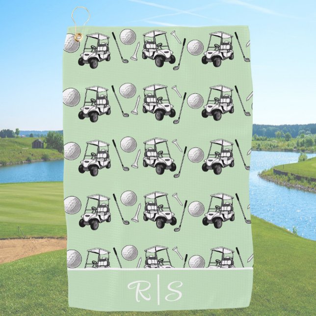 Fun Green Golf Balls Cute Cart Custom Monogram Towel (Creator Uploaded)