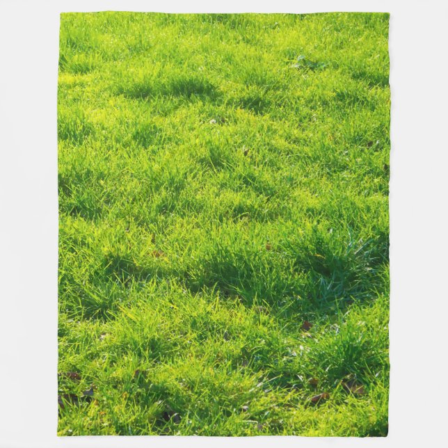 Fun Green Grass Print Fleece Blanket (Front)