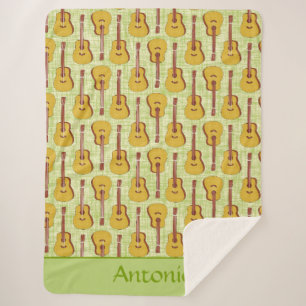 Fun Green Guitar Music Enthusiast Art Sherpa Blanket