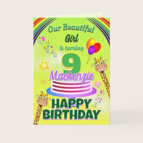 FUN GREEN Happy 9th Birthday Giraffes and Balloons Card FUN GREEN Happy 9th Birthday Giraffes and Balloons Card