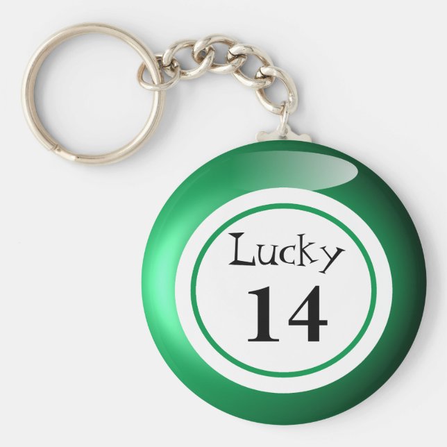 Fun Green Lucky Number Bingo Ball Theme Keychain (Front)