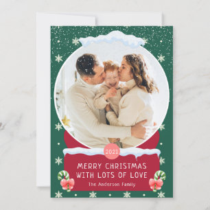 Fun Green Merry Christmas Snow Globe Photo Card
