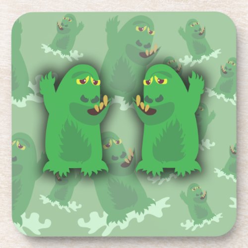 Fun Green Monster Buddies Cartoon Design Art Coaster