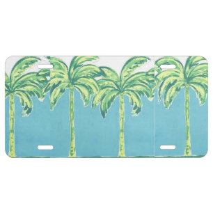 Fun Green Palm Trees Blue Sky License Plate