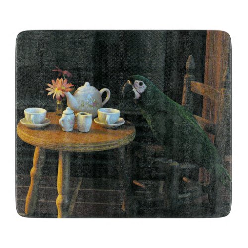 Fun Green Parrot Tea Set  Table Photo Cutting Board