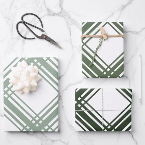 Fun Green Plaid Trio Wrapping Paper Sheets